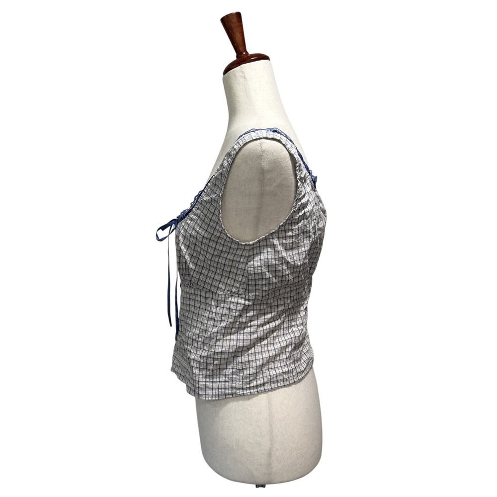 Pacsun Women's Top Medium Your Favorite Plaid Button Up Lace Trim Top Babydoll - Picture 6 of 12